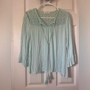 grace & lace women’s sea foam green boho peasant sleeve blouse